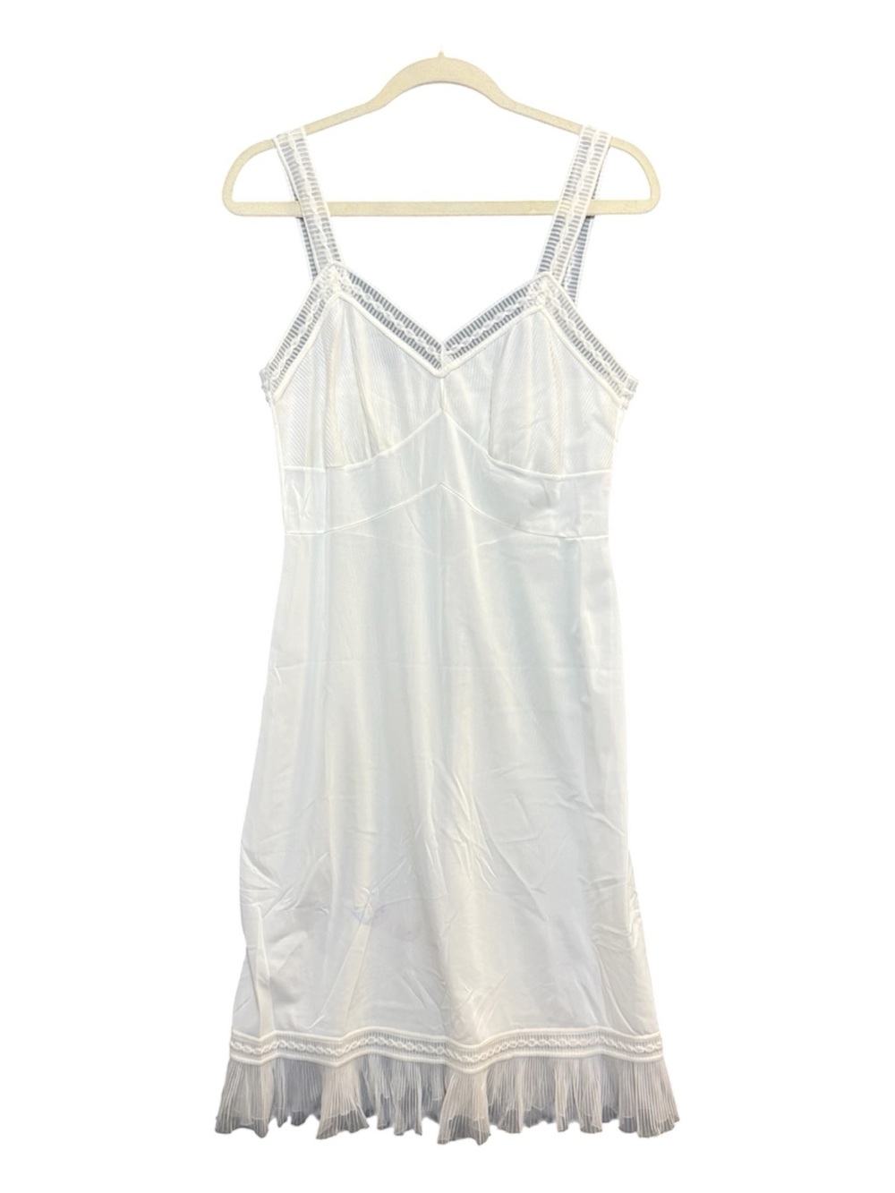 Vtg cream full slip dress lingerie pleated hem sz 36 M nylon knee length retro